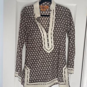 Tory Burch Brown tunic top with embroidered edges